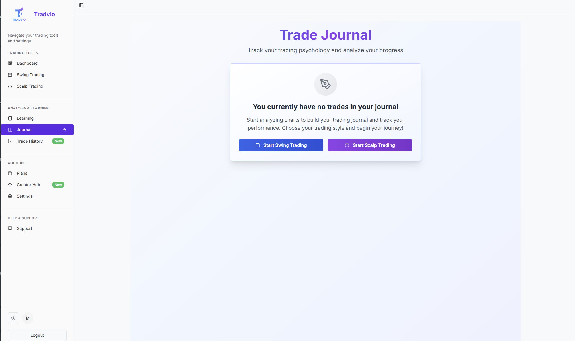 Tradvio trading journal feature